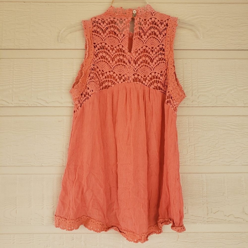 FESTIVAL Tank Top woman’s Small knitted lace orange crochet gauze Boho Blouse